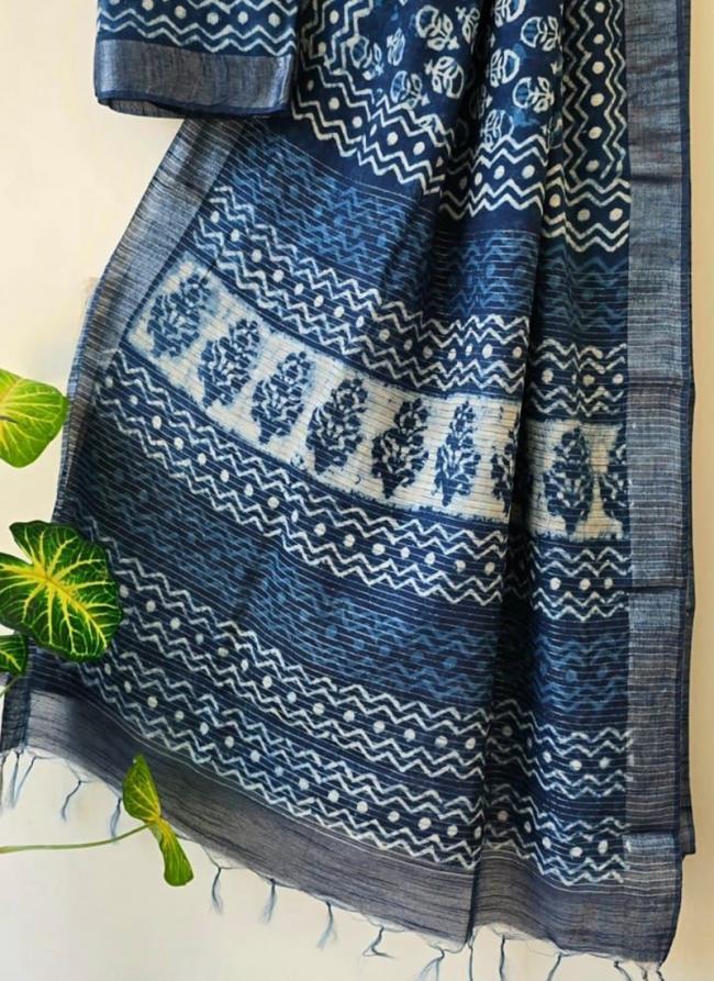 Cotton  Blue Daily Wear Printed Saree